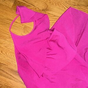 Backless highlow Halter Cocktail drape cape Dress FUCHSIA PINK PURPLE assymetric